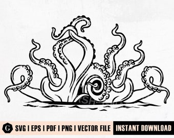 Macki ośmiornicy, wektor | Kraken SVG, PNG, Clipart (pobieranie cyfrowe)