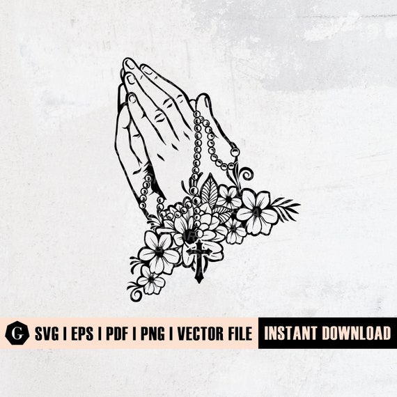 TATTOO FLASH POSTER【 Praying Hands 】 DEMON PRAYING HANDS TATTOO FLASH - White