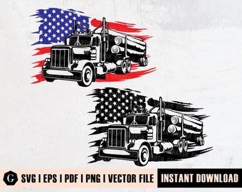 US Logging Truck Svg | Logging Truck Shirt | Truck Svg | Truck Driver Svg | Logging Truck | Truck Clipart | Logging Truck Png | USA flag svg