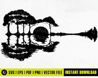 Guitar Sunset Landscape SVG | Laser Cut Files (Digital Download)