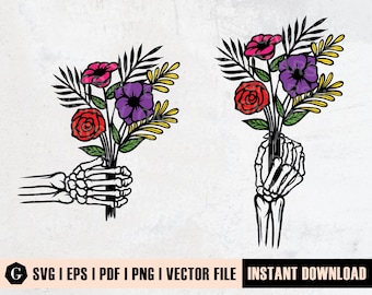 Skeleton Hands Flowers SVG | Floral Death Clipart (Digital Download)