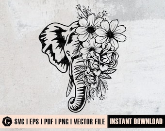 Floral olifant SVG-bestand | Bloemclipart (digitale download)
