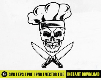 Chef Skull Vector Graphic | Restaurant Logo, Cook Clipart (Digital Files)