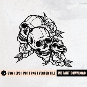 Rose Skull svg | Skull with Flowers svg | Skull and Flower svg | Floral skull svg | Skull Lovers Svg | Skull Rose svg | Bones Of Human Svg