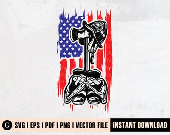 SVG commemorativo del vigile del fuoco statunitense / Pompiere patriottico, bandiera degli Stati Uniti (download digitale)