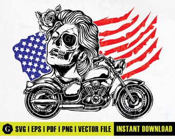 American Biker Skull SVG | Patriotic Motorcycle Clipart (Digital Download)