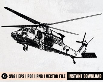 Black Hawk Helicopter SVG | Helicopter Svg | Chopper Svg | Helicopter Clipart | Army Military Svg | Svg Files for Cricut and Silhouette