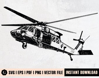 Helicóptero Black Hawk SVG | Helicóptero Svg | Chopper Svg | Clipart de helicóptero | Exército Militar Svg | Arquivos SVG para Cricut e Silhouette