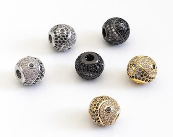 Yin-Yang Pave CZ Spacer Beads - Rhinestone Luxury Balance Bead | Jewelry Making - DIY Bracelet Necklace Supplies| 10mm | Black  Silver Gold