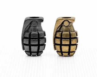 Grenade Paracord Bead [1pc] Antique Brass or Dark Silver | Knife Lanyard Beads | EDC Gear • Biker Charm • Zipper Pull • Tactical Bead | 19mm