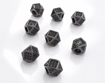 5pc Geometric CZ Micro Pave Spacer Beads - Gunmetal/Black Cubic Zirconia Spacer - Large Hole Cube Hexagon, Jewelry Making - Findings | 8mm