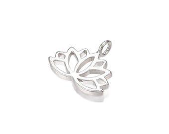 Lotus Flower Charm [5pc] - Silver, Platinum-Plated | DIY Yoga Zen Jewelry Making | Mala Bead Bracelet | 10x12mm | Focal Spacer Findings