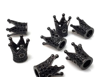 Pave Crown Cubic Zirconia Bead - Black CZ Rhinestone| King - Queen Charm Tiara| Focal, Spacer, Findings | Big Hole Beads - Jewelry Making