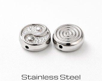 5pcs Stainless Steel Yin Yang Spacer Beads | Tao Symbol Non-Tarnish Metal Beads | DIY Jewelry Making Supplies • Bracelets • Necklaces | 12mm