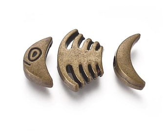 Antique Bronze 3-Part Fish Skeleton Bead | Worry Fish Focal Beads | Whimsical Jewelry Making Findings | Bracelet Necklace Supplies, Spacers