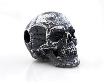 Large Skull Stainless Steel Bead - Antique Silver Skeleton Focal Beads | - Jewelry Making - Necklace - Keychain - Paracord Supplies | 17mm