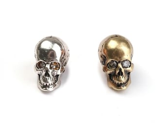 Skull Bead CZ Eyes [2/5pc] - Silver, Bronze Skeleton Beads |Spacer Focal Bracelet Findings | Jewelry, Necklace Making Supplies | 8x12mm