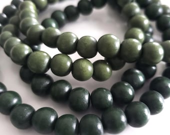 Olive Green Wood Beads | Round 6/8mm - Light Green or Dark Green | Lightweight • DIY • Handmade Jewelry • Boho Bracelet Necklace Supplies