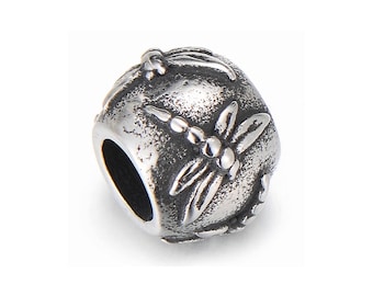 Dragonfly Stainless Steel Bead - Big Hole Beads Charms for Bracelet | DIY Yoga Zen Jewelry Making | Mala & Necklace Supplies - Anti-Tarnish