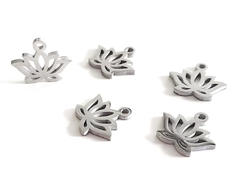 Delicate Lotus Flower Charm [5pc] Stainless Steel | DIY Yoga/Zen Jewelry Making • Findings | Mala Bead Bracelet • Necklace • Earrings | 10mm