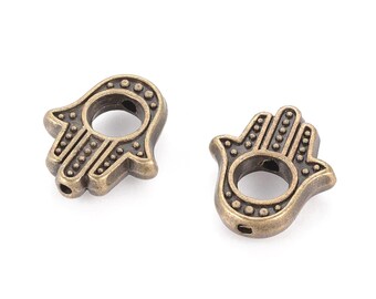 Hamsa Beads - Antique Bronze Hand of Fatima Bead| DIY Yoga Zen Meditation Jewelry Making | Mala Bracelet & Necklace | 15x13mm | 5-10-20pc