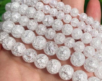 Cracked Crystal Quartz Beads | Natural Gemstone - White, Crackle, Clear | Jewelry Making • Bead Bracelet • Necklace Supplies | 15" Strand