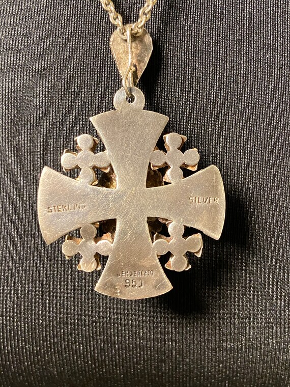 Vintage 950 Silver and Paste Ruby Jerusalem Cross… - image 8