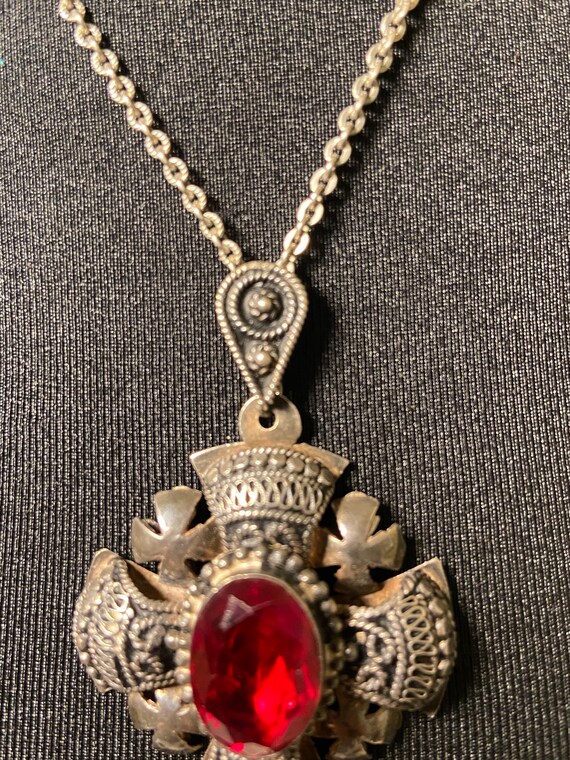Vintage 950 Silver and Paste Ruby Jerusalem Cross… - image 5