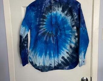 Polo Ralph Lauren Blue Ocean Tie Dye Collared Button Down Shirt - Men's size 8 (Small)