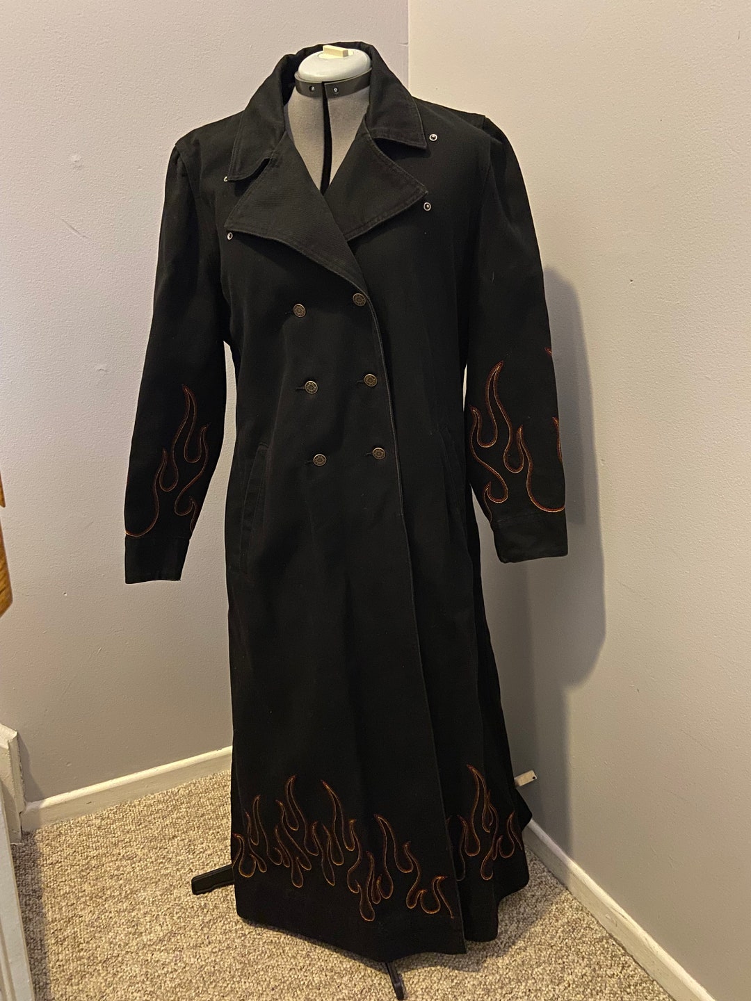 鬼レア　極美品　90s Harley-Davidson ライダースコート　黒 Harley Davidson Women's Black Denim Flames Trench Coat - Large - Etsy