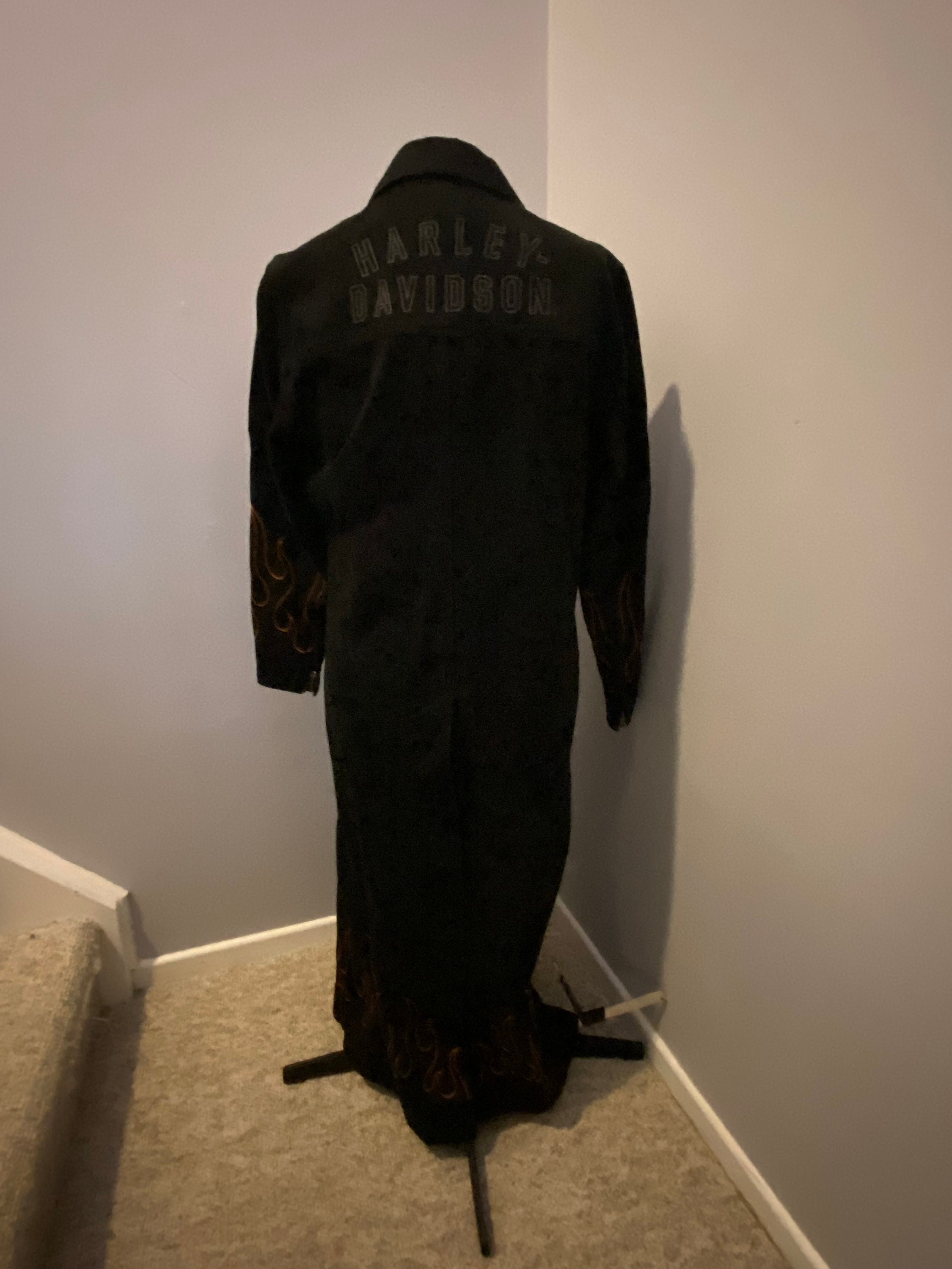 Harley Davidson Women's Black Denim Flames Trench Coat - Large - Etsy