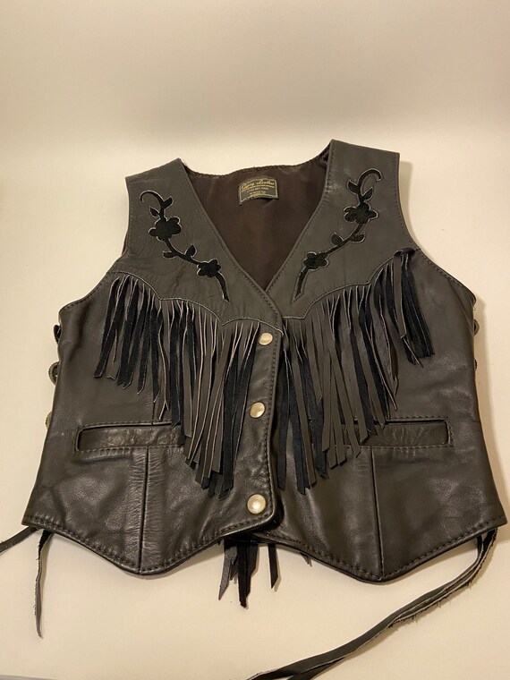 Gypsy Leather New York Black Leather Vest With Flowers on Front