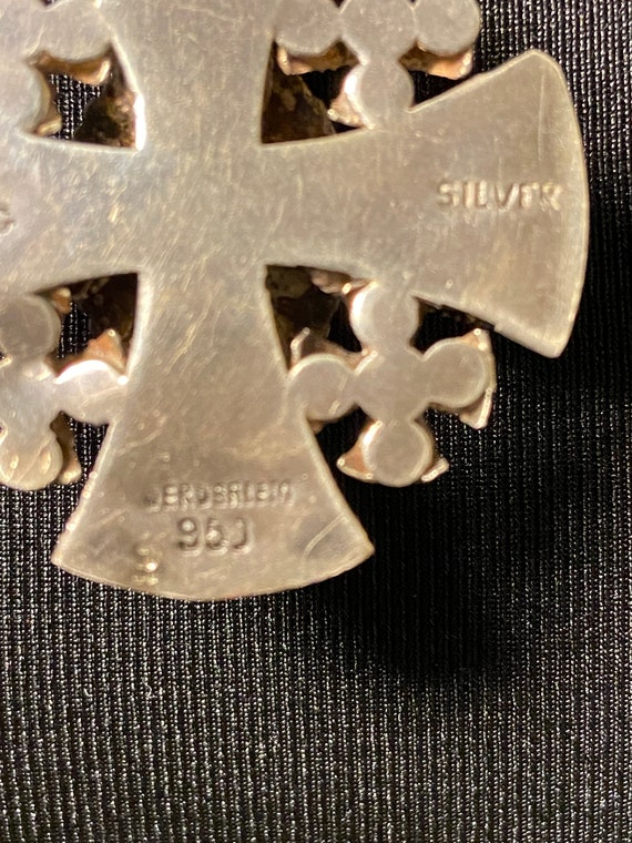 Vintage 950 Silver and Paste Ruby Jerusalem Cross… - image 9