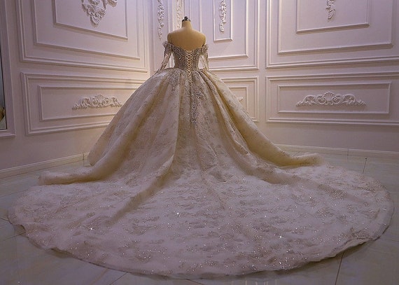 Champagne princess 2025 wedding dress