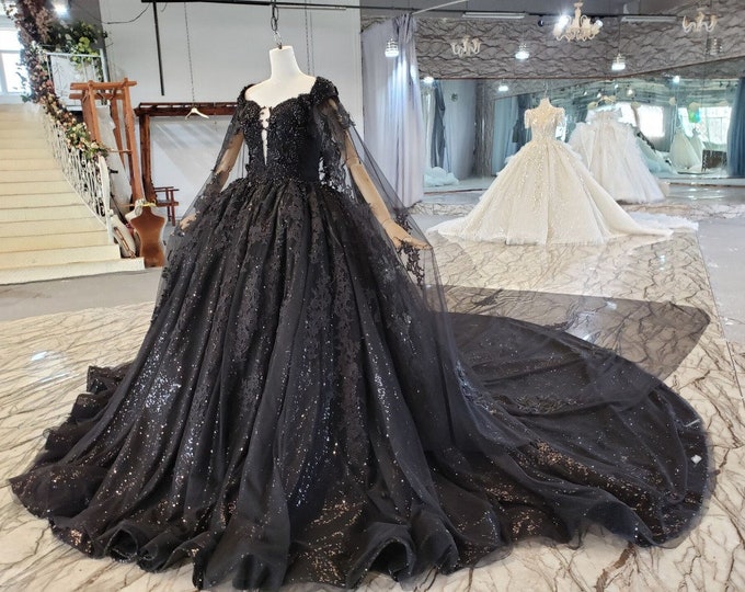 Ballgown Black Wedding Dress With Cape - Etsy