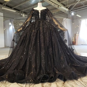 Ballgown Black Wedding Dress With Cape - Etsy