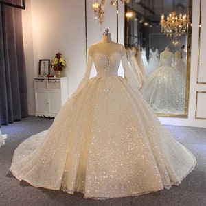 Glitter wedding gown sparkle wedding dress ballgown wedding dress long sleeve wedding dress