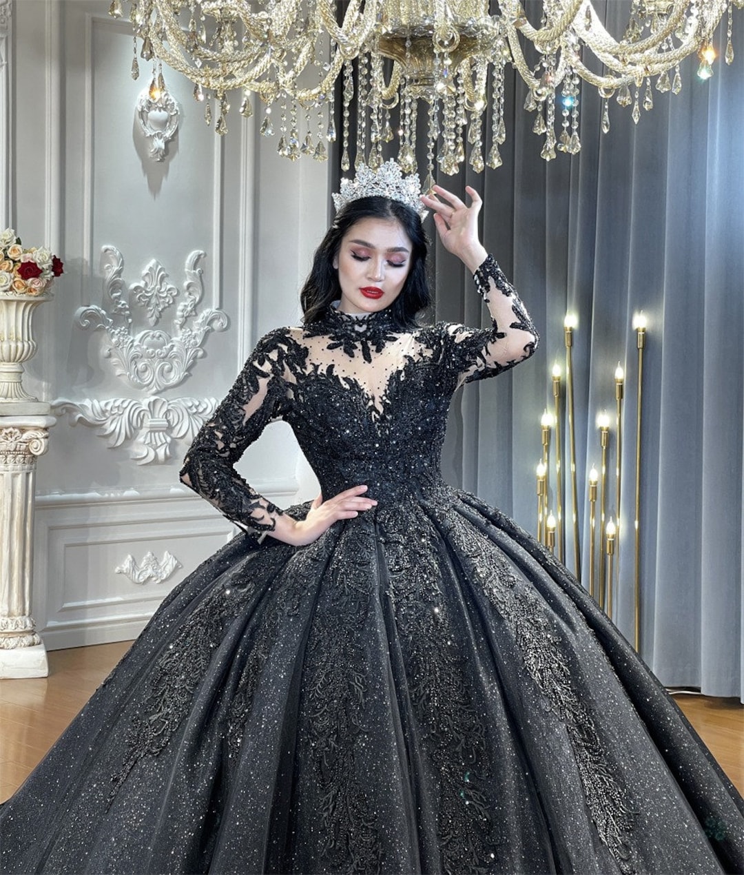 Black Long Sleeve Ballgown - Etsy
