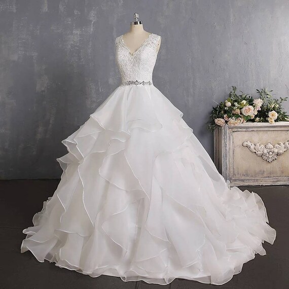 Lace layered wedding online dress