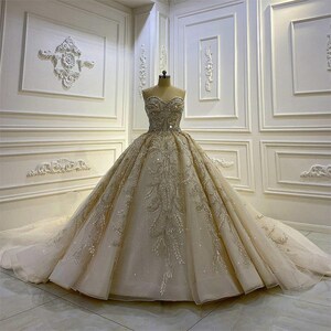 Strapless Champagne beaded ballgown