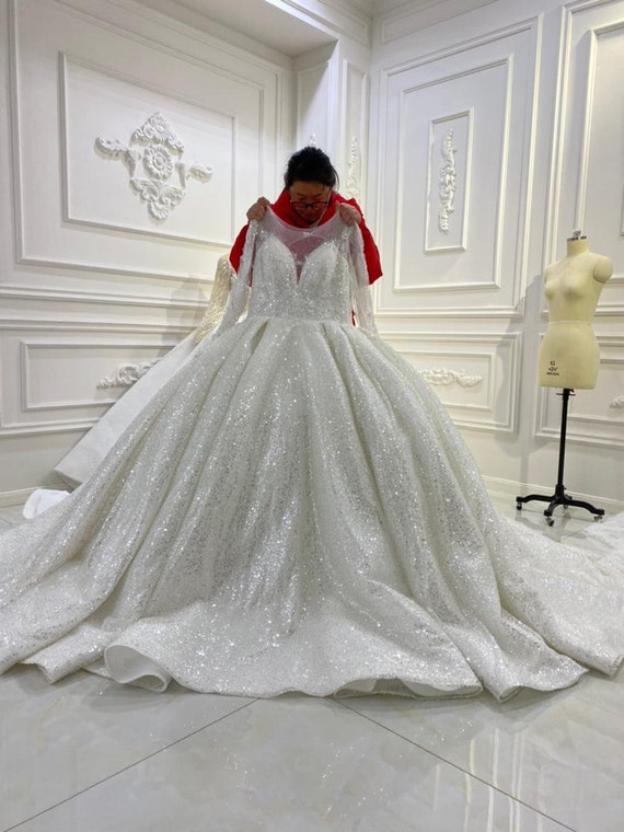 Marys Bridal MB3121 Long Sleeve Glitter Wedding Dress - MadameBridal.com