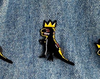 Pin de esmalte de Basquiat / Pin de corona / Jean-Michel Basquiat / Pins de animales / Pins de grafiti / T-Rex / Pins de insignia / Insignia de esmalte / Dispensador de Pez