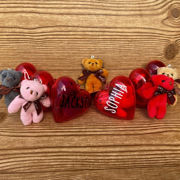 Valentine's Day Mini Teddy Bears - 3 Inch Bear in Red Heart - Classroom Valentines Day - Gifts for her - Gifts for them - VDay Gift