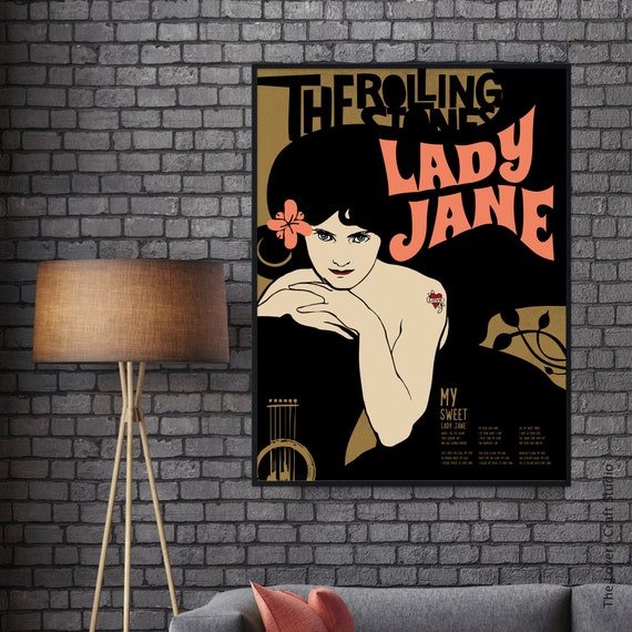 Poster della canzone dei Rolling Stones, decorazione da parete con testi di  Lady Jane, look vintage di musica rock, poster in stile Art Nouveau  ispirato a Stones Lady Jane 1966 -  Italia