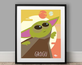 Póster de Grogu de The Mandalorian, decoración de pared de El Niño, póster de Mando, decoración de pared de Star Wars inspirada en la serie de televisión The Mandalorian.