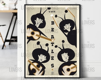 The Beatles Poster, Music Print, Vintage Look The Beatles Wall Art, Rock Music Cartoon Style Poster, Paul, George, John, Ringo, Version 02