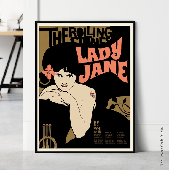 Rolling Stones Song Poster, Lady Jane Lyrics Wall Decor, Rock