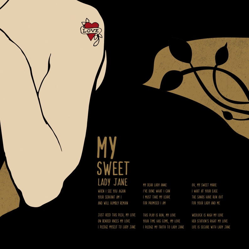 Rolling Stones Song Poster, Lady Jane Lyrics Wall Decor, Rock Music