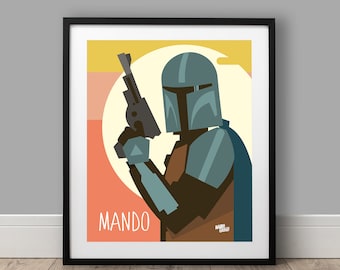 The Mandalorian Poster Wall Art, Mando Original Artwork, Star Wars Mandalorian Art, Mando Wall Decor Inspired by The Mandalorian TV Series