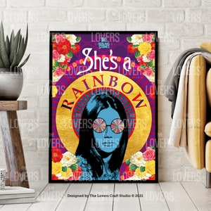 She&#39;s A Rainbow Poster, The Rolling Stones Wall Art, Art Nouveau Print, Rock Music Posters, Inspired by Rolling Stones Video Style
